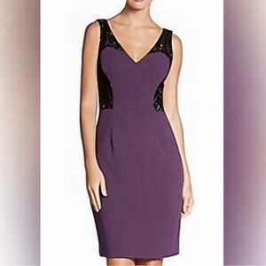 BLACK HALO Purple Guipure Black Lace Sheath Dress Sz 0
